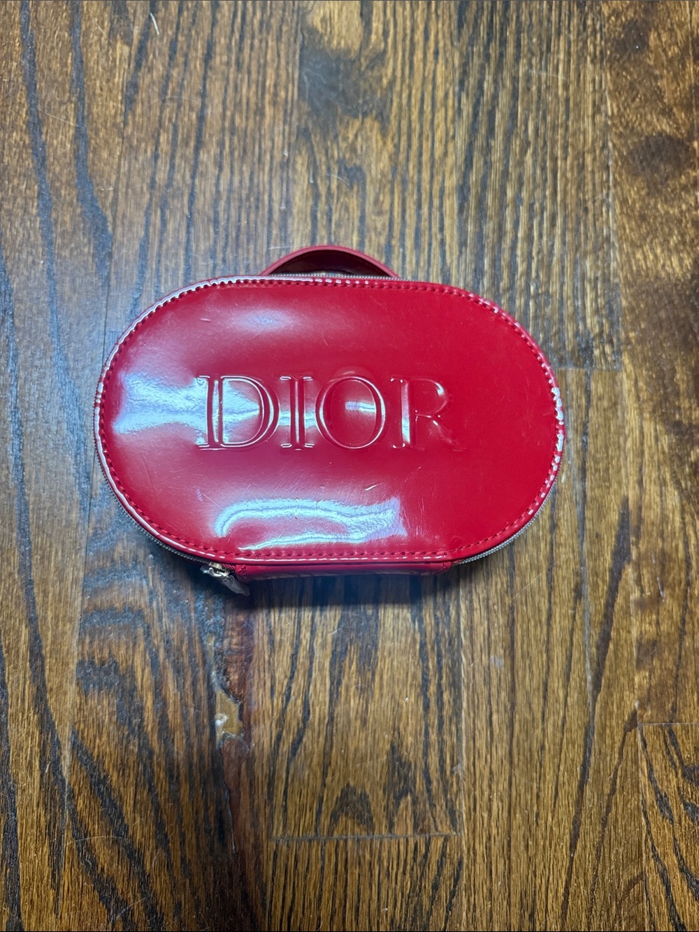 Dior Red Patent Leather Oval Cosmetic Pouch